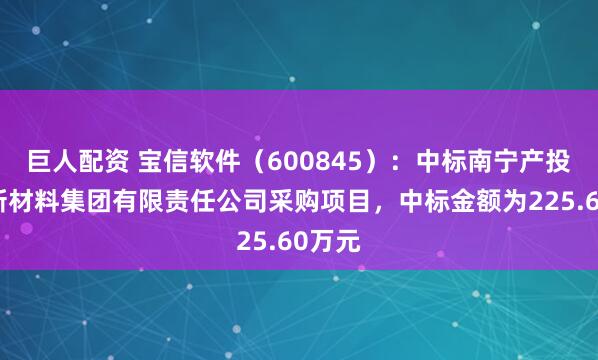 巨人配资 宝信软件（600845）：中标南宁产投铝基新材料集团有限责任公司采购项目，中标金额为225.60万元